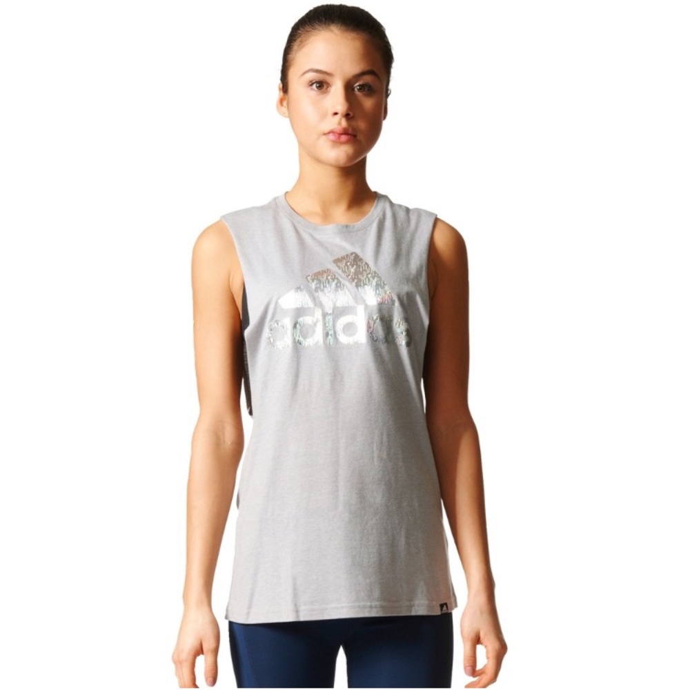 Adidas Gray Aqua Pearl Logo Badge of Sport Performance Muscle Tank Top Women’s